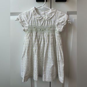 Jacadi Paris White and Green Floral Smocked Dress (Size 12 Months)